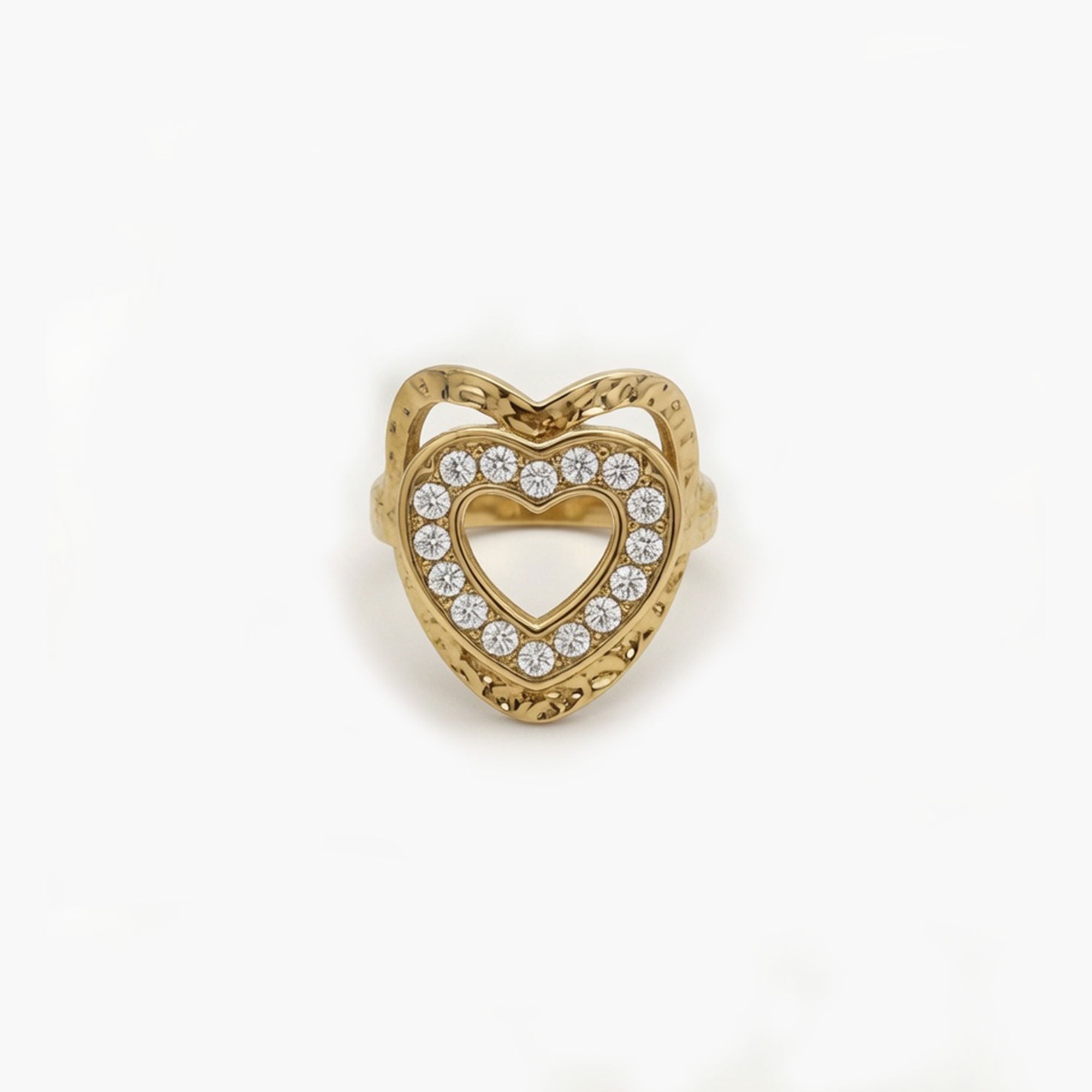 Bague cœur strass doré