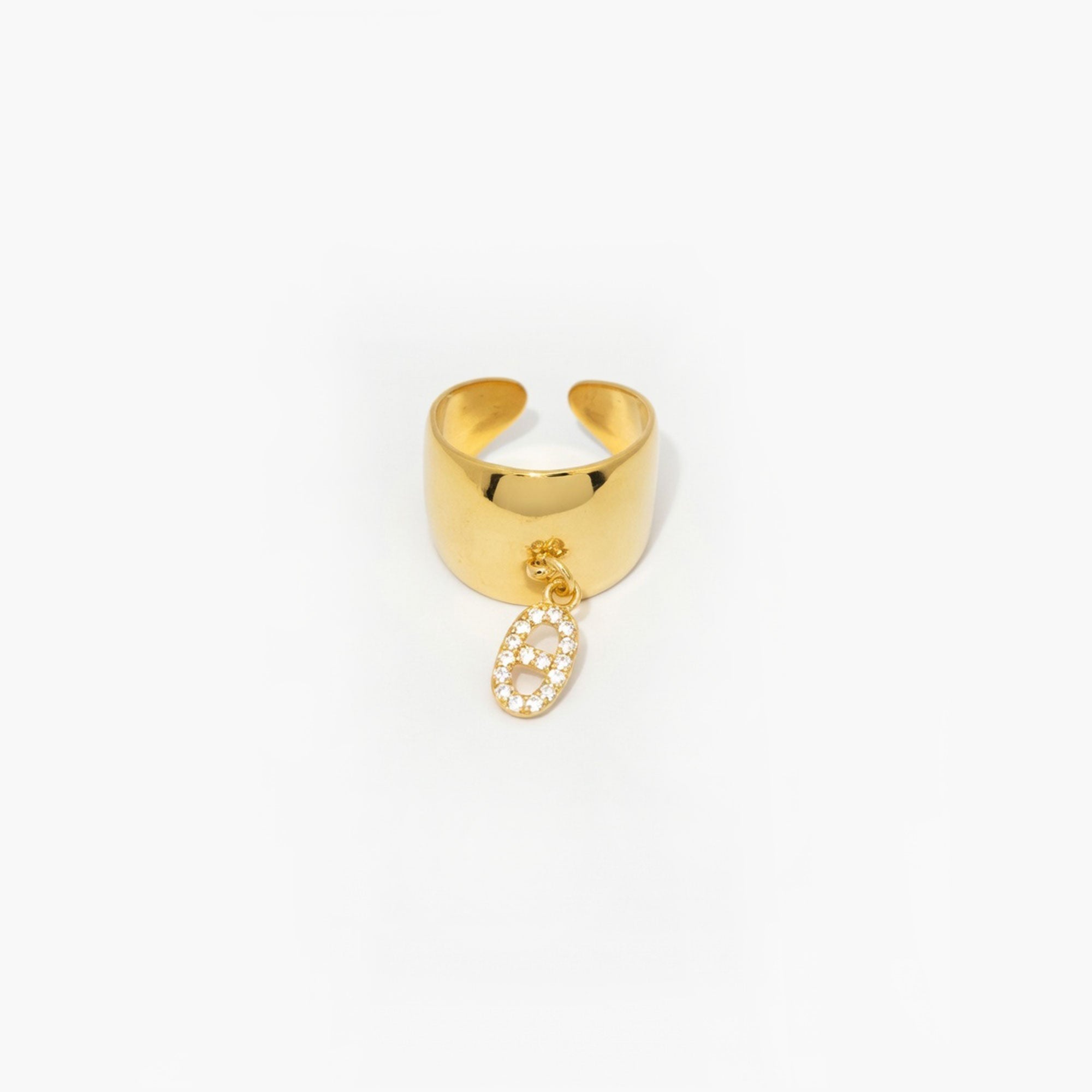 Bague dorée signature éclat charme vue de face