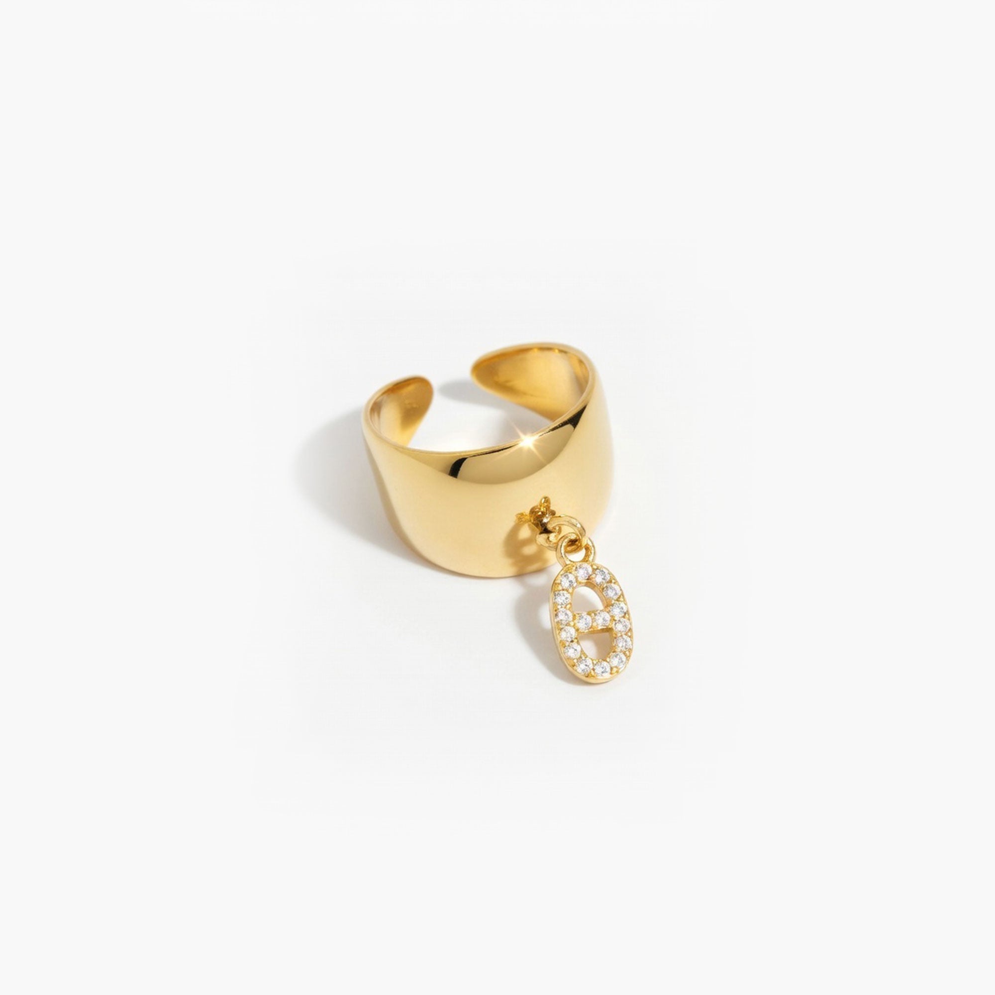 Bague signature dorée éclat charme vue de profil