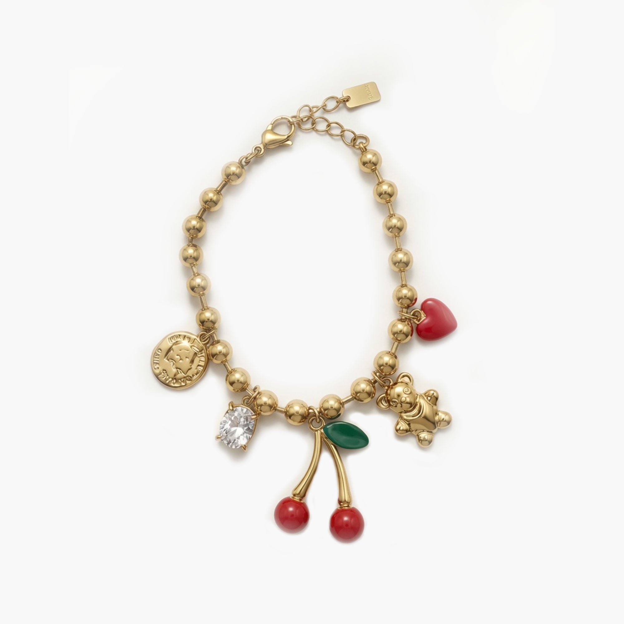 Bracelet cerises rouge et doré avec charms