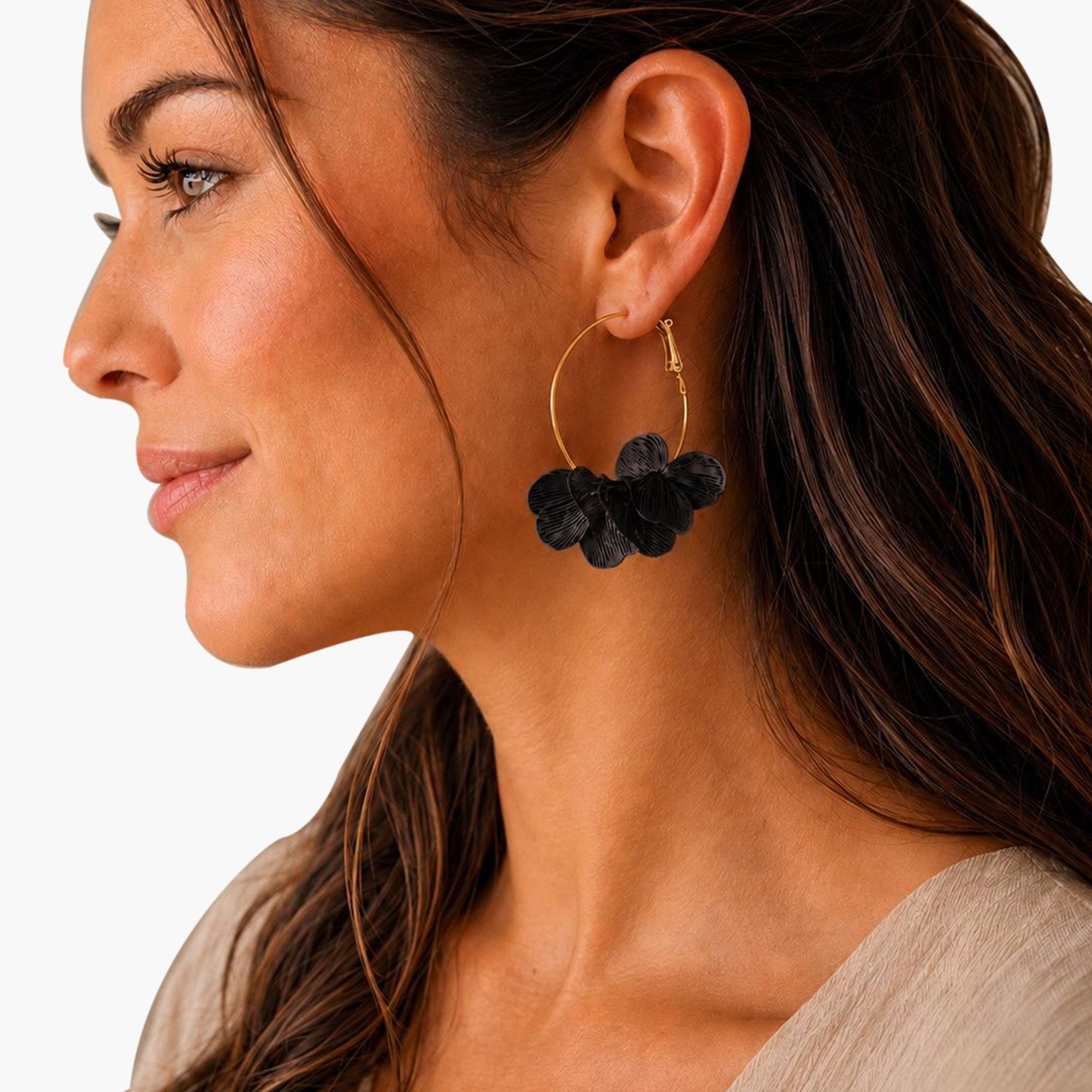 Boucles d'oreilles Flora créoles noir