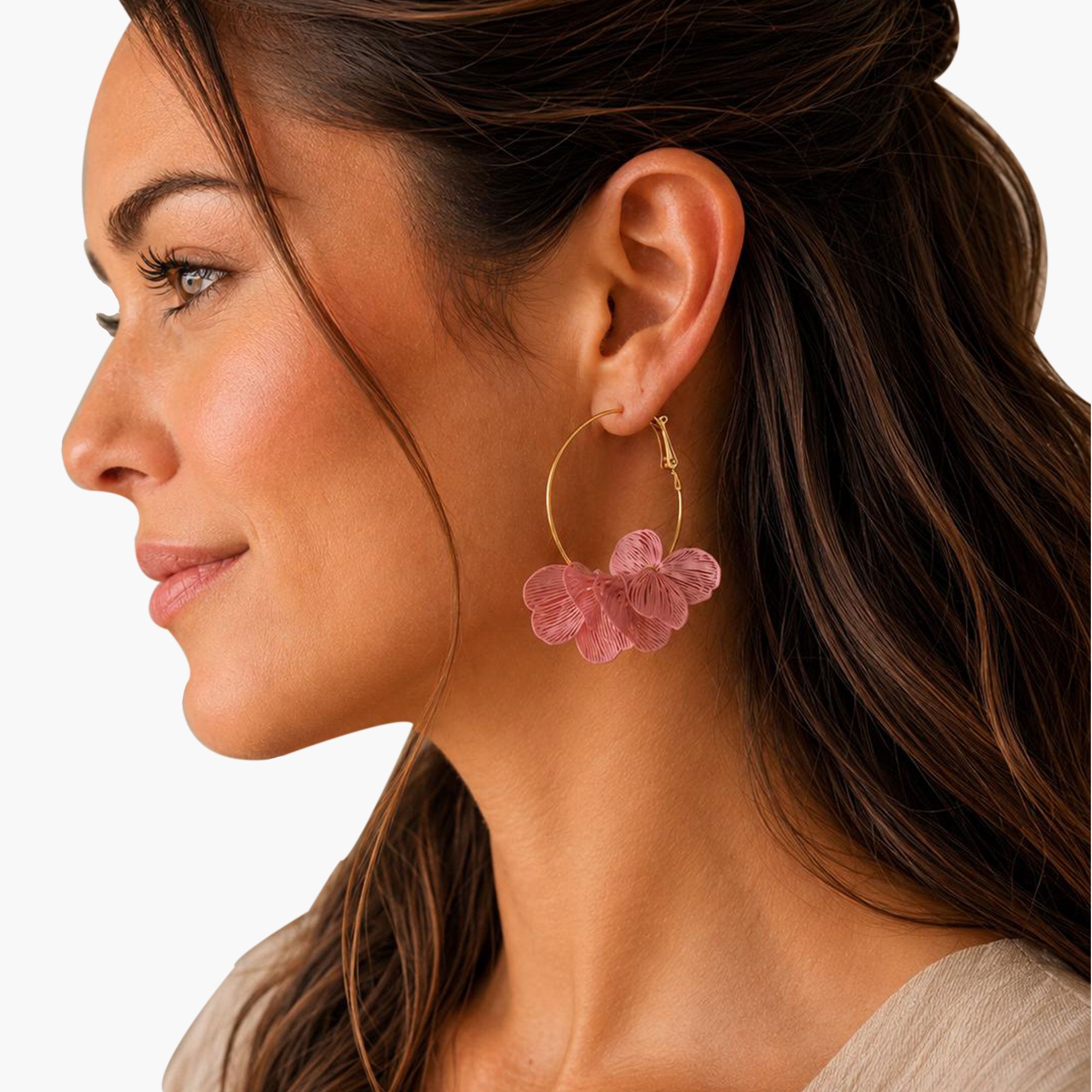 Boucles d'oreilles Flora créoles rose